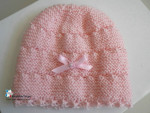Bonnet et chaussons tricotés main roses bébé fille 2