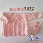 Layette à tricoter Robe, bandeau, chaussons tuto