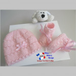 Bonnet chaussons tricot bébé ROSE fille 2