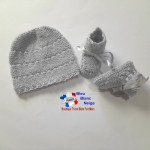 Bonnet chaussons tricot bébé Gris tricotés main 2