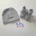 Bonnet chaussons tricot bébé Gris layette fille 2