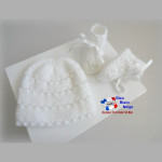 Bonnet chaussons tricot bébé Blanc mixte tricotés main 2