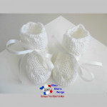 Bonnet chaussons tricot bébé Blanc mixte tricotés main 3