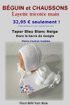 Béguin et Chaussons blancs layette tricotée main Béguin et Chaussons blancs layette tricotée main