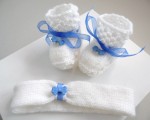 Ensemble bandeau et chaussons bébé tricot laine 1