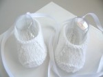 Chaussons BLANCS ballerine layette bébé tricot laine 2