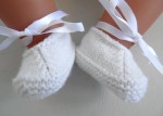 Chaussons BLANCS ballerine layette bébé tricot laine 3