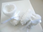 Chaussons BLANCS à crans layette bébé tricot laine 2