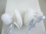 Chaussons BLANCS à crans layette bébé tricot laine 3