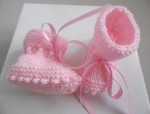 Chaussons ROSES à crans layette bébé tricot laine 3