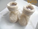 TUTO chaussons à revers beige tricotés main bébé 3