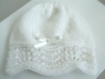 Bonnets rose et blanc bébé tricot fait main 3