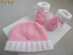 Tutoriel bonnet et chaussons roses bébé tricot ourson 1