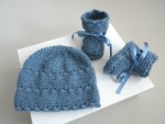 Tricot bébé bonnet chaussons bleu charron laine 1