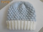 Tuto tricot bébé Bonnet et chaussons  Azur et ecru clair 2