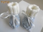 Tuto tricot bébé Bonnet et chaussons  Azur et ecru clair 3