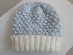 Bonnet et chaussons bleu azur, écru, calinou tricot bébé 2