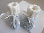 Bonnet et chaussons bleu azur, écru, calinou tricot bébé 3